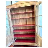 Vintage Display Cabinet - Wood Two-Door Glass-Front with Red Shelves Vintage Display Cabinet - Wood Two-Door Glass-Front with Red Shelves