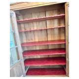 Vintage Display Cabinet - Wood Two-Door Glass-Front with Red Shelves Vintage Display Cabinet - Wood Two-Door Glass-Front with Red Shelves