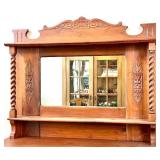 Antique Oak Hutch with Mirror Back & Carved Columns Sideboard Antique Oak Hutch with Mirror Back & Carved Columns Sideboard