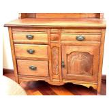 Antique Oak Hutch with Mirror Back & Carved Columns Sideboard Antique Oak Hutch with Mirror Back & Carved Columns Sideboard