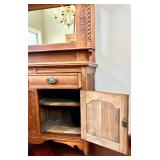 Antique Oak Hutch with Mirror Back & Carved Columns Sideboard Antique Oak Hutch with Mirror Back & Carved Columns Sideboard