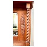 Antique Oak Hutch with Mirror Back & Carved Columns Sideboard Antique Oak Hutch with Mirror Back & Carved Columns Sideboard