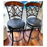 Pair Black Wrought-Iron Bar Stools & Cushioned Seats (Lot of 2 matching Lot #6) Pair Black Wrought-Iron Bar Stools & Cushioned Seats (Lot of 2 matching Lot #6)