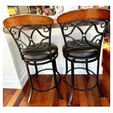 Pair Black Wrought-Iron Bar Stools & Cushioned Seats (Lot of 2 matching Lot #6) Pair Black Wrought-Iron Bar Stools & Cushioned Seats (Lot of 2 matching Lot #6)
