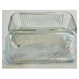 Antique Porcelain-Head Doll in Purple Gingham Dress & Orange Ribbon, Vintage Refrigerator Glass Butter Dish & Wreath Antique Porcelain-Head Doll in Purple Gingham Dress & Orange Ribbon, Vintage Refrigerator Glass Butter Dish & Wreath