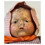 Antique Porcelain-Head Doll in Purple Gingham Dress & Orange Ribbon, Vintage Refrigerator Glass Butter Dish & Wreath Antique Porcelain-Head Doll in Purple Gingham Dress & Orange Ribbon, Vintage Refrigerator Glass Butter Dish & Wreath