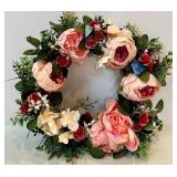 Antique Porcelain-Head Doll in Purple Gingham Dress & Orange Ribbon, Vintage Refrigerator Glass Butter Dish & Wreath Antique Porcelain-Head Doll in Purple Gingham Dress & Orange Ribbon, Vintage Refrigerator Glass Butter Dish & Wreath