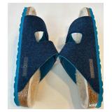 Birkenstock Sandals (EU 37) Two-Strap Blue Suede & Navy Cap with Nautical Crest Birkenstock Sandals (EU 37) Two-Strap Blue Suede & Navy Cap with Nautical Crest