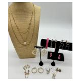 Gold-Tone Pearl Necklace, Pink Enamel Bangle & Assorted Earrings - Fashion Jewelry Lot Gold-Tone Pearl Necklace, Pink Enamel Bangle & Assorted Earrings - Fashion Jewelry Lot