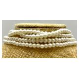 Pearl Necklaces Collection - Multi-Strand White Pearls with Crystals & Gold Tone Centerpiece Pearl Necklaces Collection - Multi-Strand White Pearls with Crystals & Gold Tone Centerpiece