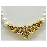 Pearl Necklaces Collection - Multi-Strand White Pearls with Crystals & Gold Tone Centerpiece Pearl Necklaces Collection - Multi-Strand White Pearls with Crystals & Gold Tone Centerpiece