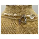 Pearl Necklaces Collection - Multi-Strand White Pearls with Crystals & Gold Tone Centerpiece Pearl Necklaces Collection - Multi-Strand White Pearls with Crystals & Gold Tone Centerpiece