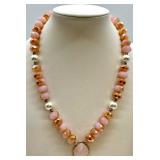 Pink Bead Jewelry Set - Necklace & Bracelet & Earrings with Heart Charms Pink Bead Jewelry Set - Necklace & Bracelet & Earrings with Heart Charms