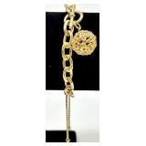 Gold-Tone Jewelry Set: Floral Dome Ring, Crystal Flower Ring, Pink Drop Earrings, Multi-Strand Necklace Gold-Tone Jewelry Set: Floral Dome Ring, Crystal Flower Ring, Pink Drop Earrings, Multi-Strand Necklace