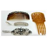 Vintage Hair Combs (Lot of 4) - Rhinestone & Pearl Accents, Tortoiseshell & Amber Vintage Hair Combs (Lot of 4) - Rhinestone & Pearl Accents, Tortoiseshell & Amber