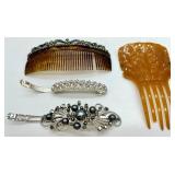 Vintage Hair Combs (Lot of 4) - Rhinestone & Pearl Accents, Tortoiseshell & Amber Vintage Hair Combs (Lot of 4) - Rhinestone & Pearl Accents, Tortoiseshell & Amber