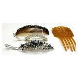 Vintage Hair Combs (Lot of 4) - Rhinestone & Pearl Accents, Tortoiseshell & Amber Vintage Hair Combs (Lot of 4) - Rhinestone & Pearl Accents, Tortoiseshell & Amber