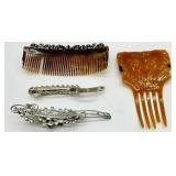 Vintage Hair Combs (Lot of 4) - Rhinestone & Pearl Accents, Tortoiseshell & Amber Vintage Hair Combs (Lot of 4) - Rhinestone & Pearl Accents, Tortoiseshell & Amber