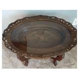 Carved Wood Oval Coffee Table - Eagle Motif Carved Wood Oval Coffee Table - Eagle Motif