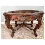 Carved Wood Oval Coffee Table - Eagle Motif Carved Wood Oval Coffee Table - Eagle Motif