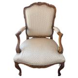 French Rococo Carved Wood Armchair & Damask Upholstery - Seat 25x22, Seat Ht 16in, Ht 38in French Rococo Carved Wood Armchair & Damask Upholstery - Seat 25x22, Seat Ht 16in, Ht 38in