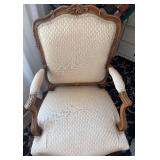 French Rococo Carved Wood Armchair & Damask Upholstery - Seat 25x22, Seat Ht 16in, Ht 38in French Rococo Carved Wood Armchair & Damask Upholstery - Seat 25x22, Seat Ht 16in, Ht 38in