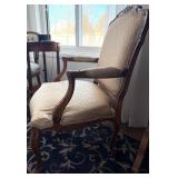 French Rococo Carved Wood Armchair & Damask Upholstery - Seat 25x22, Seat Ht 16in, Ht 38in French Rococo Carved Wood Armchair & Damask Upholstery - Seat 25x22, Seat Ht 16in, Ht 38in