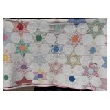 Patchwork Star Quilt - Hexagon Star Patchwork with Floral Prints & Pink Binding - Damaged - For crafts/repurposing Patchwork Star Quilt - Hexagon Star Patchwork with Floral Prints & Pink Binding - Damaged - For crafts/repurposing