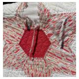 Patchwork Star Quilt - Hexagon Star Patchwork with Floral Prints & Pink Binding - Damaged - For crafts/repurposing Patchwork Star Quilt - Hexagon Star Patchwork with Floral Prints & Pink Binding - Damaged - For crafts/repurposing