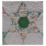 Patchwork Star Quilt - Hexagon Star Patchwork with Floral Prints & Pink Binding - Damaged - For crafts/repurposing Patchwork Star Quilt - Hexagon Star Patchwork with Floral Prints & Pink Binding - Damaged - For crafts/repurposing