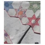 Patchwork Star Quilt - Hexagon Star Patchwork with Floral Prints & Pink Binding - Damaged - For crafts/repurposing Patchwork Star Quilt - Hexagon Star Patchwork with Floral Prints & Pink Binding - Damaged - For crafts/repurposing