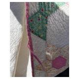 Patchwork Star Quilt - Hexagon Star Patchwork with Floral Prints & Pink Binding - Damaged - For crafts/repurposing Patchwork Star Quilt - Hexagon Star Patchwork with Floral Prints & Pink Binding - Damaged - For crafts/repurposing