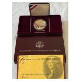 1993 S-Thomas Jefferson 250th Anniversary Proof Set Solver Dollar - Original Package w/ COA