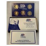 2000 State Quarters Proof Set (MA, MD, SC, NH, VA) - original package with COA