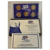 2001 State Quarters Proof Set (NY, NC, RI, VT, KY) - original package with COA