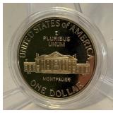 1993 S-Bill of Rights James Madison Proof Silver Dollar - just the coin in a protective plastic case