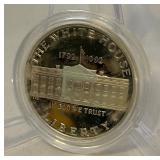 1992 W-White House 200th Anniversary Commemorative Silver Dollar - just the coin in a protective plastic case
