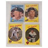 Lot of 4 Vintage High Number 1959 Baseball Cards Featuring Bob Speake, Art Fowler, Solly Hemus, and Elmer Singleton. Lot of 4 Vintage High Number 1959 Baseball Cards Featuring Bob Speake, Art Fowler, Solly Hemus, and Elmer Singleton.
