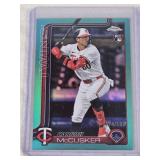 Carson McCusker Rookie 2025 Topps Chrome Blue Refractor #USC155 and Numbered 174/199 - Minnesota Twins Baseball Card Carson McCusker Rookie 2025 Topps Chrome Blue Refractor #USC155 and Numbered 174/199 - Minnesota Twins Baseball Card