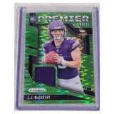 J.J. McCarthy Rookie 2024 Panini Prizm Premier Jerseys Green Prizm Relic #PJ-JJM - Minnesota Vikings Football Card J.J. McCarthy Rookie 2024 Panini Prizm Premier Jerseys Green Prizm Relic #PJ-JJM - Minnesota Vikings Football Card