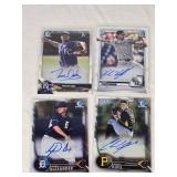 Lot of 4 Rookie Baseball Cards with On Card Autos Featuring Karl Kauffmann, Chad Kuhl, Trevor Oaks, and Tyler Alexander Lot of 4 Rookie Baseball Cards with On Card Autos Featuring Karl Kauffmann, Chad Kuhl, Trevor Oaks, and Tyler Alexander