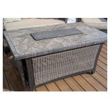 BY - Four-Piece Patio Set - 2 Chairs, Sofa & Fire Table with Beige Cushions BY - Four-Piece Patio Set - 2 Chairs, Sofa & Fire Table with Beige Cushions