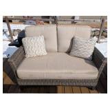 BY - Four-Piece Patio Set - 2 Chairs, Sofa & Fire Table with Beige Cushions BY - Four-Piece Patio Set - 2 Chairs, Sofa & Fire Table with Beige Cushions