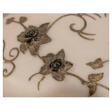 LL - Vintage White Glass Globe Table Lamp, Gold Floral Embellishments LL - Vintage White Glass Globe Table Lamp, Gold Floral Embellishments