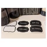 LL - Wash Brush Floss Flush Chalkboard Sign - Coconut Citrus Hand Soap - 4 Dark Glass Canisters LL - Wash Brush Floss Flush Chalkboard Sign - Coconut Citrus Hand Soap - 4 Dark Glass Canisters