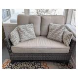 P - Outdoor Patio Sofa - Wicker Frame, Beige Cushions P - Outdoor Patio Sofa - Wicker Frame, Beige Cushions