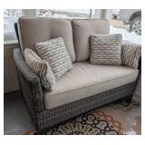 P - Outdoor Patio Sofa - Wicker Frame, Beige Cushions P - Outdoor Patio Sofa - Wicker Frame, Beige Cushions