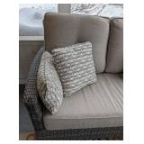 P - Outdoor Patio Sofa - Wicker Frame, Beige Cushions P - Outdoor Patio Sofa - Wicker Frame, Beige Cushions
