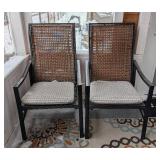 P - Patio Chairs - Pair, Black Metal Frame, Woven Back, Cushioned Seats P - Patio Chairs - Pair, Black Metal Frame, Woven Back, Cushioned Seats