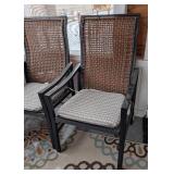 P - Patio Chairs - Pair, Black Metal Frame, Woven Back, Cushioned Seats P - Patio Chairs - Pair, Black Metal Frame, Woven Back, Cushioned Seats